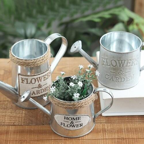 Metal Handicraft Flower Pot Planter Bucket Plant Holder Flower Vase Watering flowers Bucket with handle Home Garden Accessories