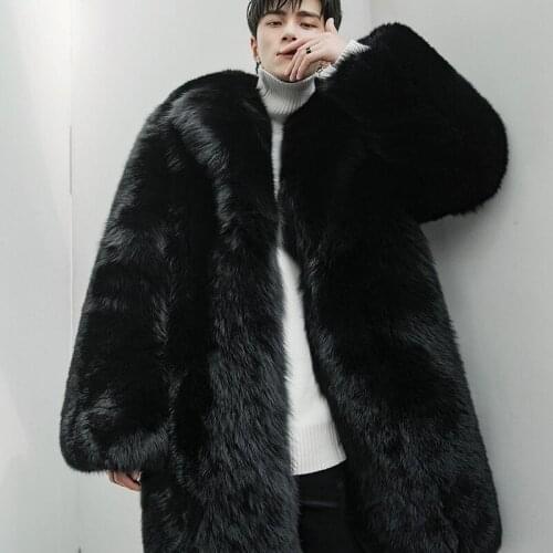 Men Coats Winter Thicken Fur Outwear Warm Coat Top Mens New Fashion Faux Fur Medium and Long Coat Pure Color Plus Size Y113