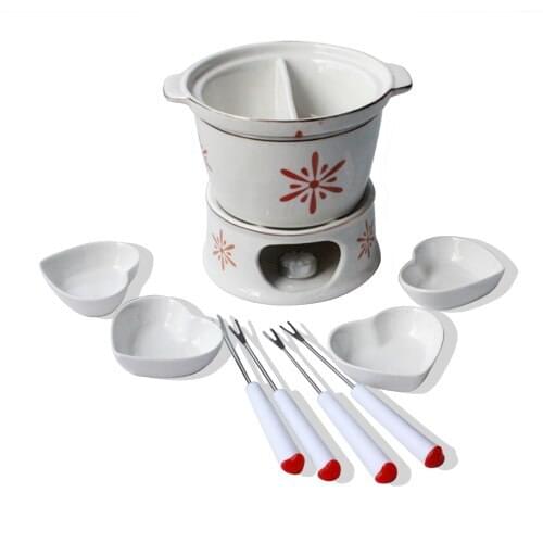 Porcelain hot pot set mandarin duck pattern podjarka water-resisting heated ice cream pot ice cream hot pot 12pcs total