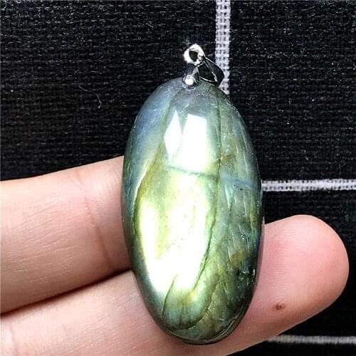 Necklace Pendant Natural Labradorite Jewelry For Woman Man Yellow Light Crystal 36x19x11mm Beads Silver Moonstone Gemstone AAAAA