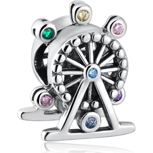 Authentic S925 Silver DIY Jewelry Ferris Wheel Charm fit Lady Bracelet DIY Jewelry Coloured CZ