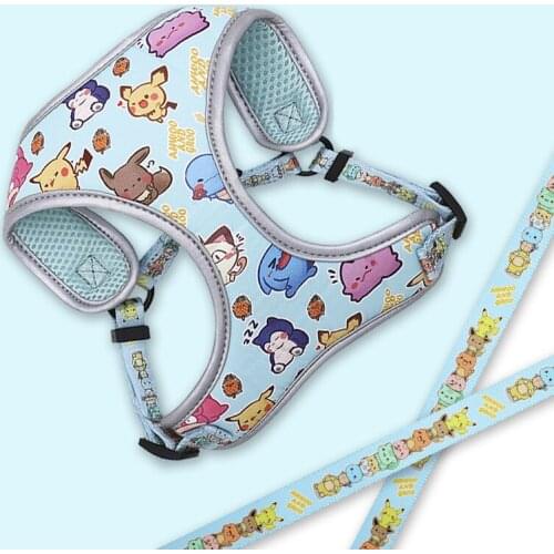 Cute Printed Dog Harness Leash Suit Soft Mesh Reflection Adjustable Walking Lead Dogs Vest Fashion Cats Chihuahua Pet Harnesses