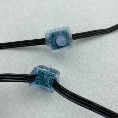 Resistor voltage drop/DC12V/100pcs/strand/square type/ RGB addressable 12mm WS2811 led pixel node,18AWG all BLACK wire,IP68