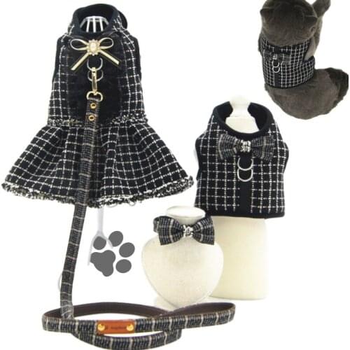 Luxury Dog Clothes Accessories Small Dog Collar For Girl Chihuahua Cat Plaid For Dogs Medium Pug Pets Dog Harness And Leash Set