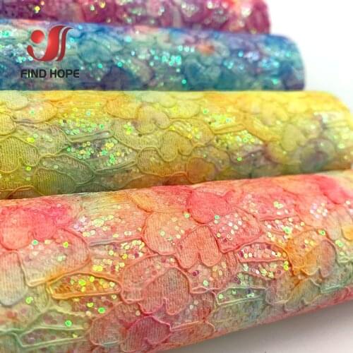 Roll 20*120CM Faux PU Leather Iridescent LACE Heart Sequins Sewing Fabric Sparkle For DIY Craft Brooch Bows Makeing Earring