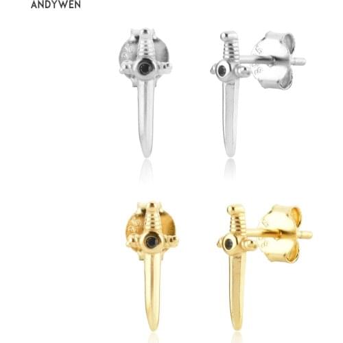 ANDYWEN 925 Sterling Silver Gold Slay Black Gold Gagger Stud Earring Women Rock Punk Earring Piercing Clips Luxury Crystal