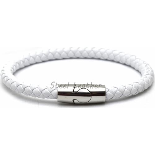 Steel Leather White Bracelets