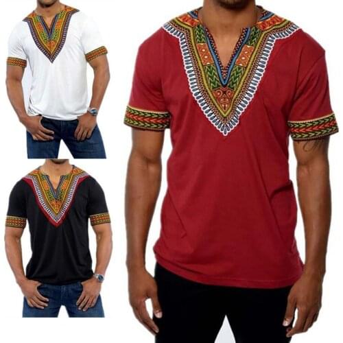 African traditional clothing for men dashiki summer t shirt Short Sleeve V Neck t-shirt male ethnic africa clothes