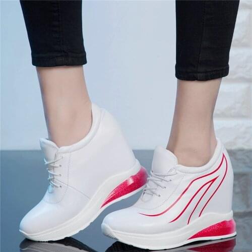 Lace Up Platform Pumps Shoes Women Genuine Leather Wedges High Heel Ankle Boots Female Round Toe Fashion Sneakers Casual Shoes