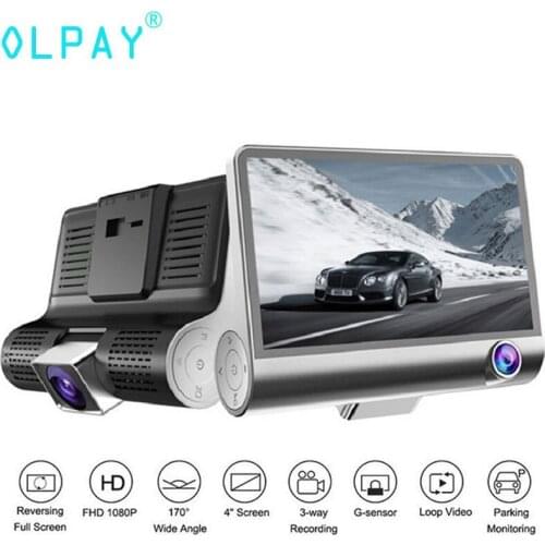 OLPAY 3 Lens 4'' Car DVR FHD Three Lens Video Recorder Camera 170 Wide Angle Dash Cam G-Sensor And Night vision Camcorder