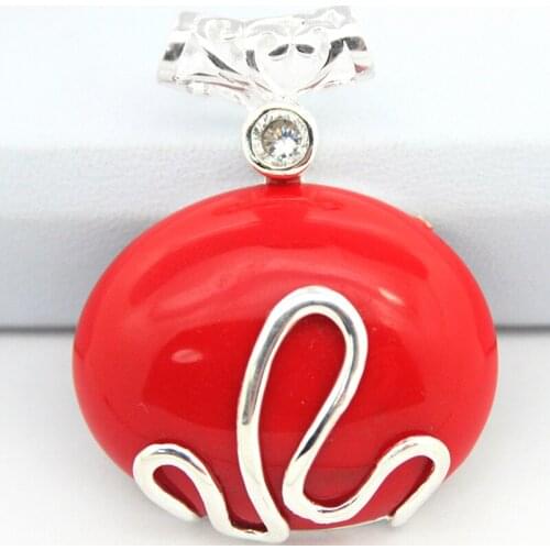 Vintage 925 Sterling Silver 37x30MM imitation red coral Pendant valentines gift