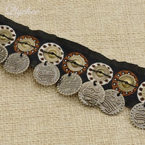 Vintage Woven Tassel Trim Bohemian Ribbon Coins Shape Pendant Strap Ethnic Clothes Sewing Decor Accessories