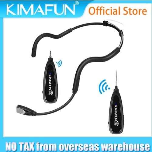 KIMAFUN 2.4G Water Resistance Wireless Headset Microphone with Transmitter and Bodypack Receiver For Fitness Instructor,Spinning