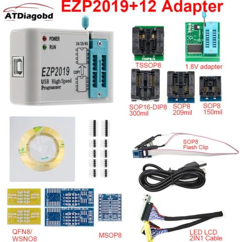 2019 EZP 2019 High Speed USB Programmer EZP2019 with 12 Sockets Support 24 25 26 93 EEPROM 25 flash bios chip Support WIN7&WIN8