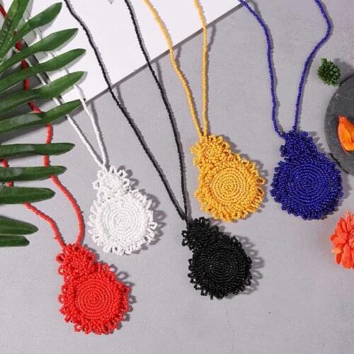 Fashion Boho Handmade Beaded Round Big Pendant Necklaces Women Creative Bohemian Long Chain Beads Necklace Statement Jewelry