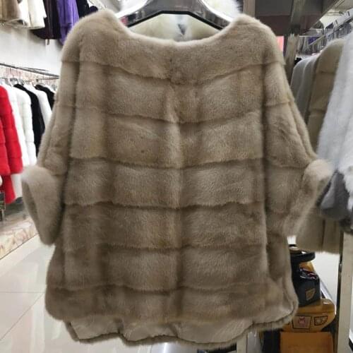 2020 new real mink fur coat jacket pocket bat sleeve batwing fashion women natural fur coat thick warm street style short sleeve