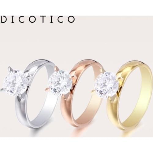 DICOTICO Simple Shiny Rings For Women Tri-Color Stainless Steel Zircon Wedding Bands Mujer Anillos Rings Jewelry