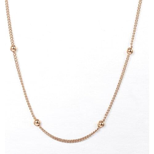 Women 3mm Curb Cuban Bead Link Necklace for Girls 585 Rose Gold Necklace Chain Fashion Jewelry Gifts DCN40