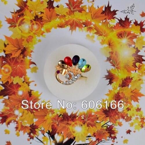 30pcs Peacock Crystal Rhinestone Rings Gold Tone Alloy Ring Mix Colors Girls Womens Party GIFT Fashion Jewelry Free Shipping