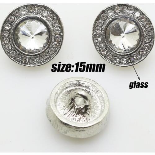 New 10pcs 15mm silver black alloy glass rhinestone buttons Wedding garment Sewing accessories decoration metal button