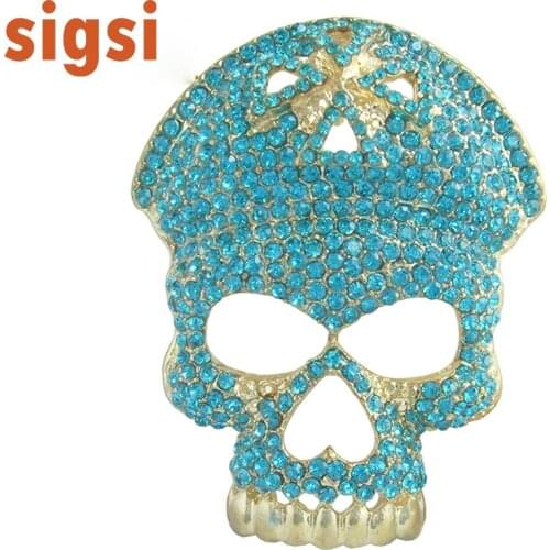100pcs fashionable customized jewelry glod plated rhinestone crystal skull mask brooch pin for halloween party