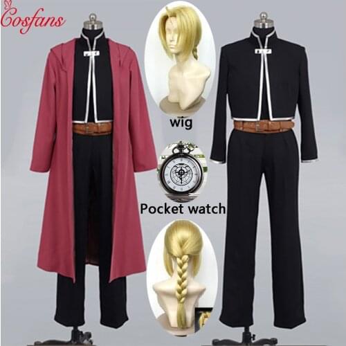 2019 Fullmetal AlcFullMetal Alchemist Edward Elric Cosplay Costume Custom Made Halloween Cosplay Costume and wig Pocket watch