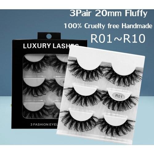 3Pair 20mm 3D Mink Mixed Styles Lashes Fluffy Cruelty free Handmade Eyelashes Long Natural Lashes Eye Extension Makeup Tools