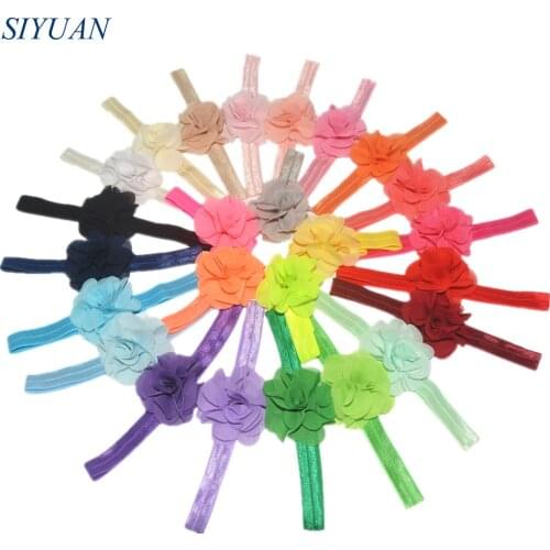 50pcs/lot Girl Elastic Ribbon Headband with Fabric Chiffon Flower Hairband Headwear Accessories FD240