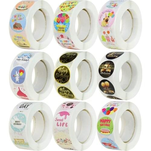 500pcs 1inch Happy Birthday Printed Seal Stickers For Kids Birthday Party Decor Gifts Packing Box Label Scrapbooking Sticker