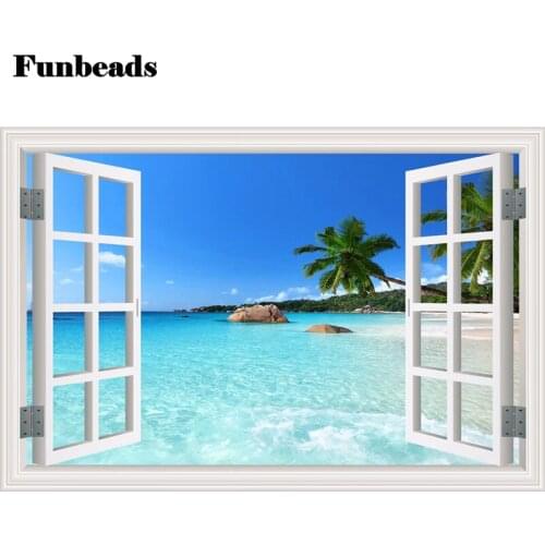 DIY,Diamond Embroidery,window Tree Sea View 5D Diamond Painting beach landscape Cross Stitch,Diamond Mosaic,Rhinestones,FF951