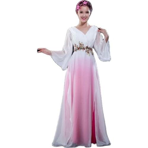 Free Shipping Women Classical Dance Costume Chinese Hanfu Costume National Dance Dress Chorus Plum Blossom Song Performance Dresses Female Long Skirt CD2011
