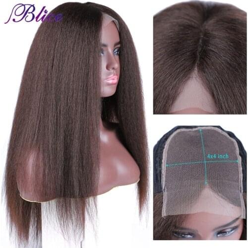Blice Synthetic Hair Extensions Kinky Straight Wig 4*4 Lace Closure Wigs 130% Density Heat Resistant For Women