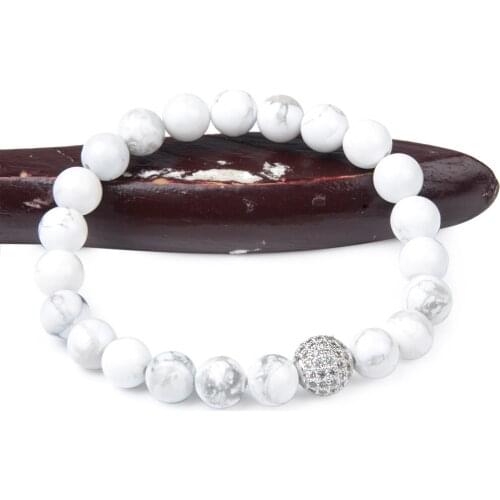 Chanfar 8mm White Howlite Bracelet with Micro-paved Alloy Bead Bracelets For Women Men Jewelry