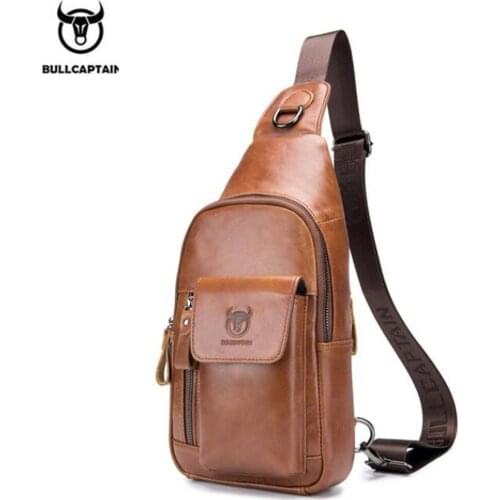 BULLCAPTAIN Fashion Genuine Leather Sling chest backpack mens music chest bags messenger bag Chest bag for Excursion bags New