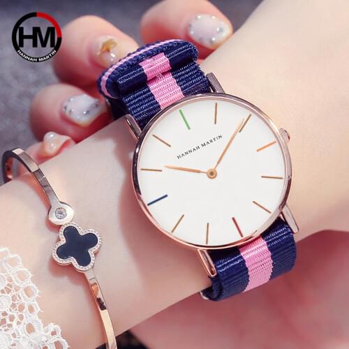 Japan Quartz Movement Ladies Watch Fashion Casual Women Bracelet Top Brand Nylon Strap Pink Simple Waterproof Wristwatch 36mm