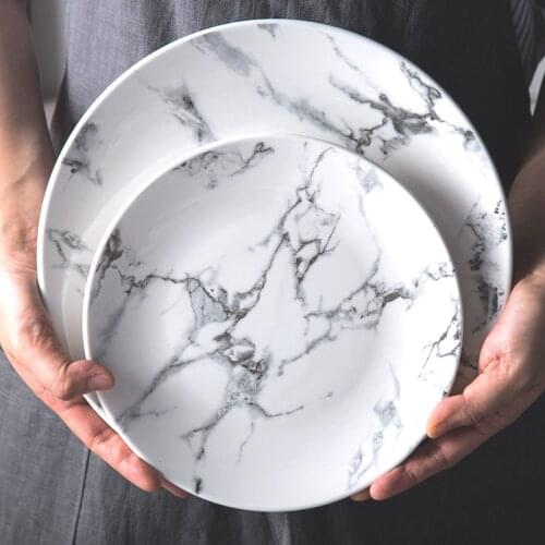 Black And White Marble Plate Dinner Plates Ceramic Creative Square Round Dinnerware Household Rice Bowl Tableware Nordic Dishes