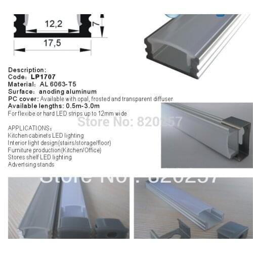 DHL/FEDEX /EMS Free shipping 10pcs/lot 1m LED profile housing 17**07*1000MM with PC cover and end cap