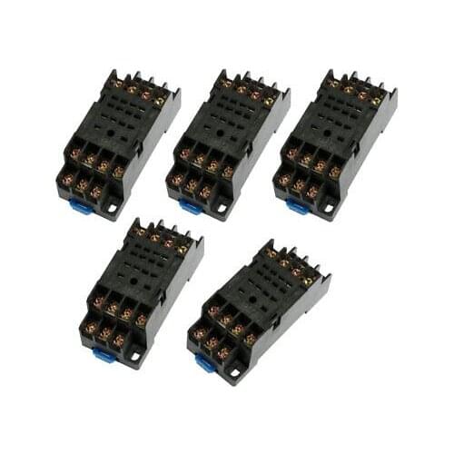 DYF14A DIN Rail Mount 14 Terminals Relay Socket Base 5 Pcs