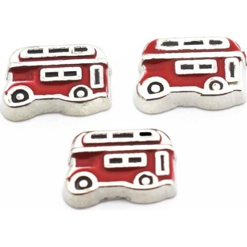 Hot Sale 10pcs/lot Metal Enamel School Bus Vehicle Floating Charms For Living Glass Floating Lockets Necklace DIY Jewelry