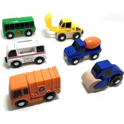 Construction vehicle toy combination Wooden track electric train set wooden building block rail car toy childrens toy car gift