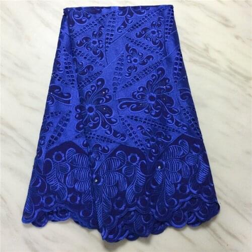 Royal Blue Cotton Nigerian Cotton Lace Fabric High Quality 2021 Swiss Voile Cloth Embroidered African Tissus Dress Material EC7