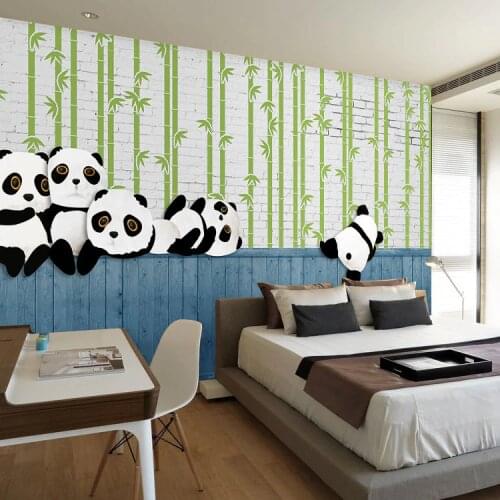 Cute Panda Bamboo Bricks 3d Wall Murals Wallpaper for Baby Child Room 3d Cartoon Photo Murals Wall paper 3d Wall Stickers
