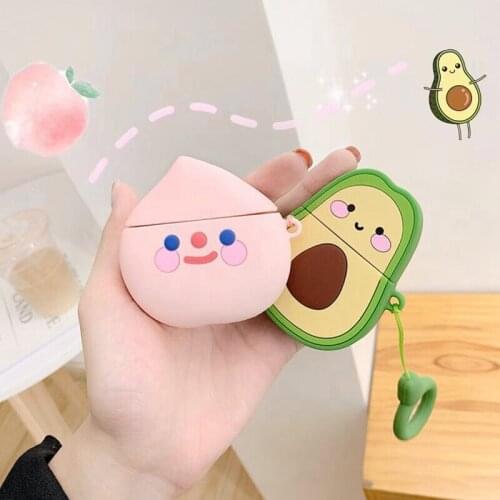 Cute Case For Airpods Cartoon Earphone Cases For Apple Airpods 2 Fruit Cover For Earpods Earbuds Ring Strap Protect Silicone