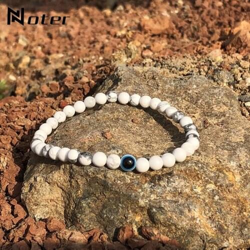 Classic 4mm Beads Bracelet Men Gothic Evil Eyes Braslet Charm Hematite Braclet For Men Cool Biker Jewelry Accessories Pulseras
