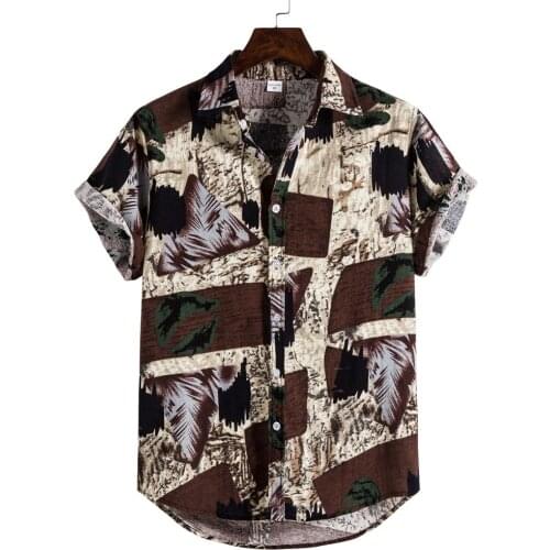 Mens Linen Ethnic Short Sleeve Casual Printing Hawaiian Shirt Blouse T-shirt Flower Shirt Couple Beach Tops Casual shirts