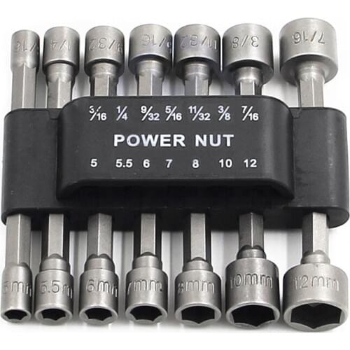 14Pcs/Set Nut Driver Socket Bits Drill Dual Metric Standard 1/4" Shank Screwdrivers Nutdrivers Power Nut Driver Set Black Case