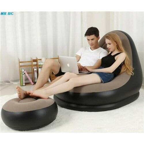Inflatable Sofa with Foot Rest Cushion Stool Garden Lounger Home Leisure Living Room PVC Air Lounge Chairs Furniture Infatables