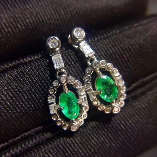 Natural emerald earring Free shipping Real original emerald 925 sterling silver Gem 4*6mm 2pcs