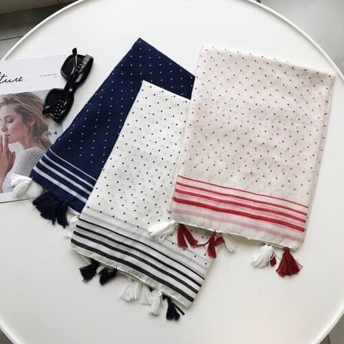 2018 Newest Small Dot Print Tassel Scarves Shawls Women Long Soft Polka Spot Print Tassel Scarf Wrap Hijab 5 Color Free Shipping