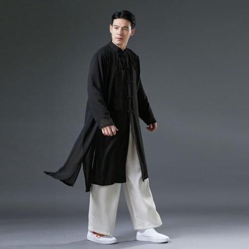 Chinese Style Tops 2021 News Coat Linen Tang Suit Casual Long Gown Kung Fu Clothes Traditional Chinese Clothing For Men KK3470
